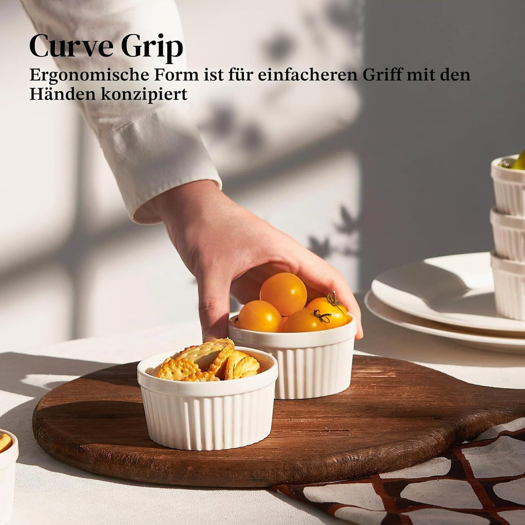 DOWAN Creme Brulee Schälchen Set, 6X 235ml Antihaft Souffle Förmchen Backofenfest, Porzellan Ramekin