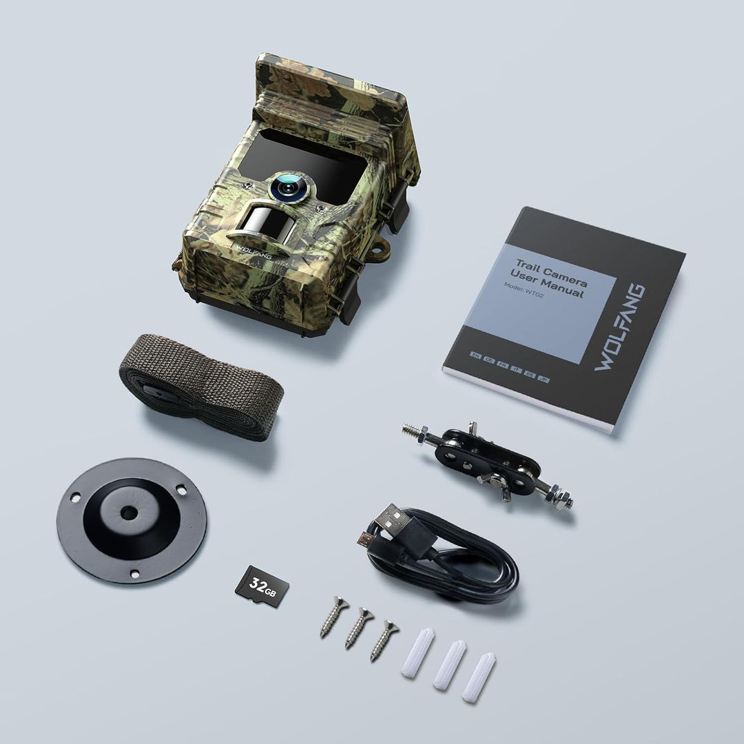 WOLFANG Solar Wildkamera 4K 46MP, WLAN Bluetooth Jagdkamera mit hervorragender Nachtsicht, Duale Str