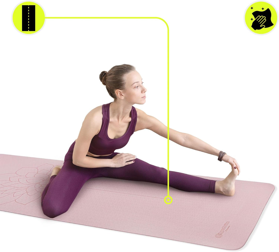 HyperMotion Yogamatte Fitnessmatte NBR 183x61x0,8 cm Schwarz, Rutschfest 8 mm, mit Tragegurt und Str