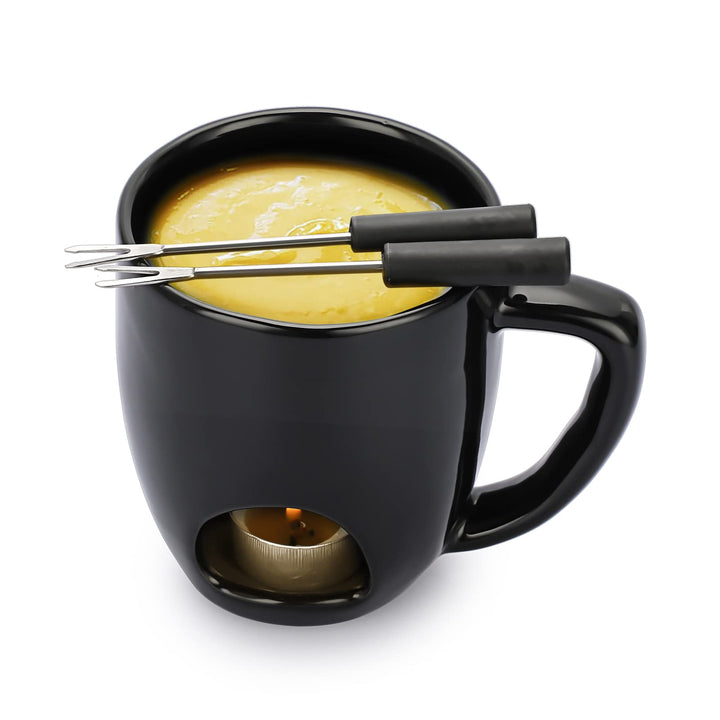 Keramik-Schokofondue-Becher-Set Schwarzer Schokoladenschmelz-Becher mit Doppelter Öffnung Käsefondue
