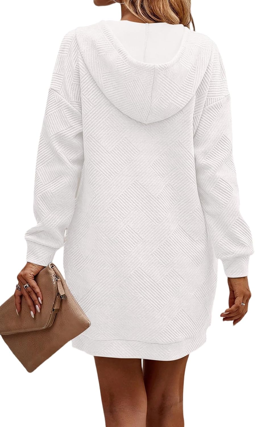 TrendiMax Damen Hoodie Kleid Herbst Übergangs Kapuzenpullover Sweatkleid Textur Knopf Langarm Sweats
