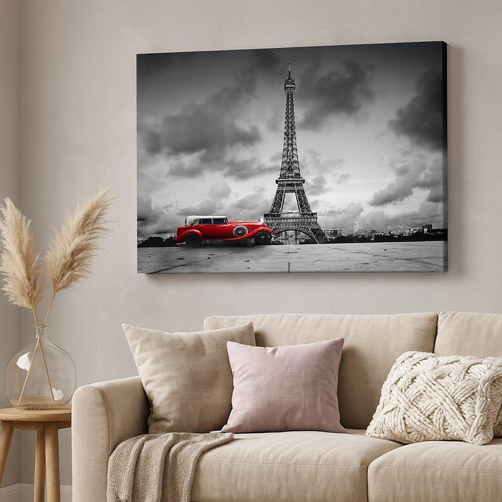 Bilder auf Leinwand 100x70cm Leinwandbild Auto Eiffle Paris Stadt Gross Wanddeko Bild Schlafzimmer K