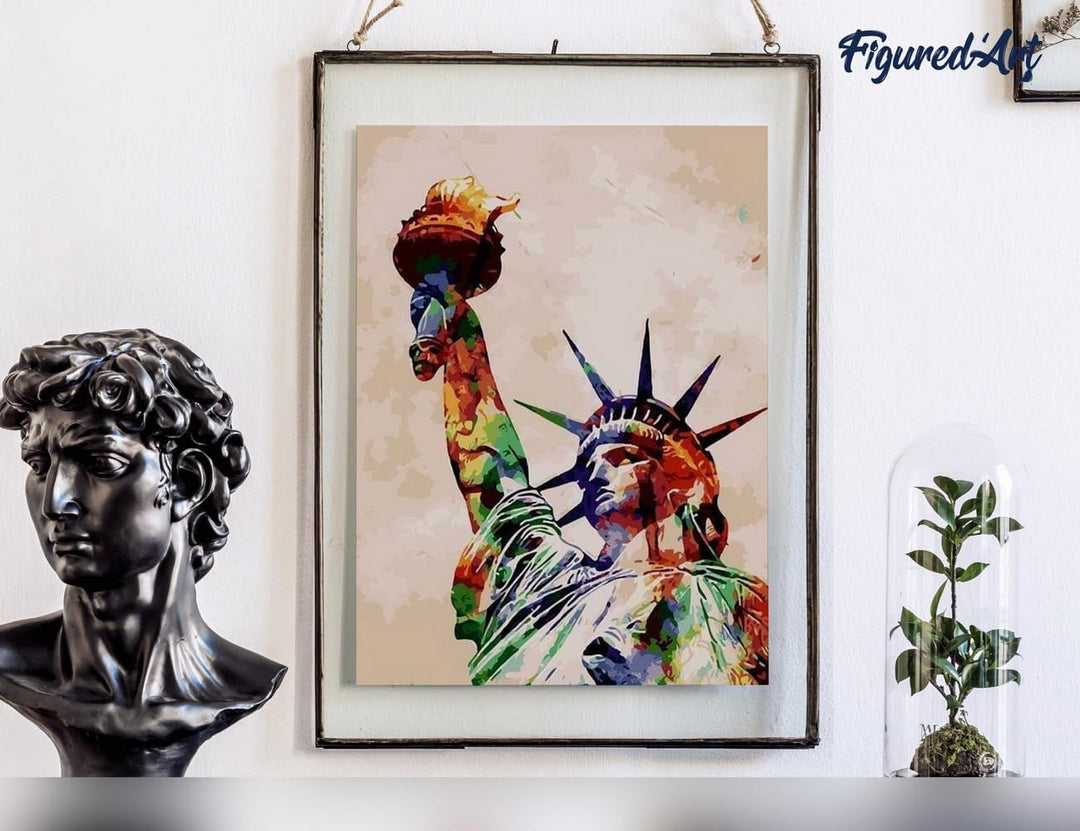 Figured'Art Malen Nach Zahlen Erwachsene Mit Rahmen Freiheitsstatue - Paint by Numbers Basteln DIY B