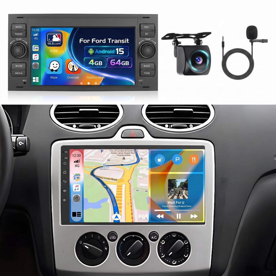 4G+64G Autoradio Android 15, 7" Touchscreen Radio für Ford Transit Fiesta Focus Galaxy Mondeo Fusion