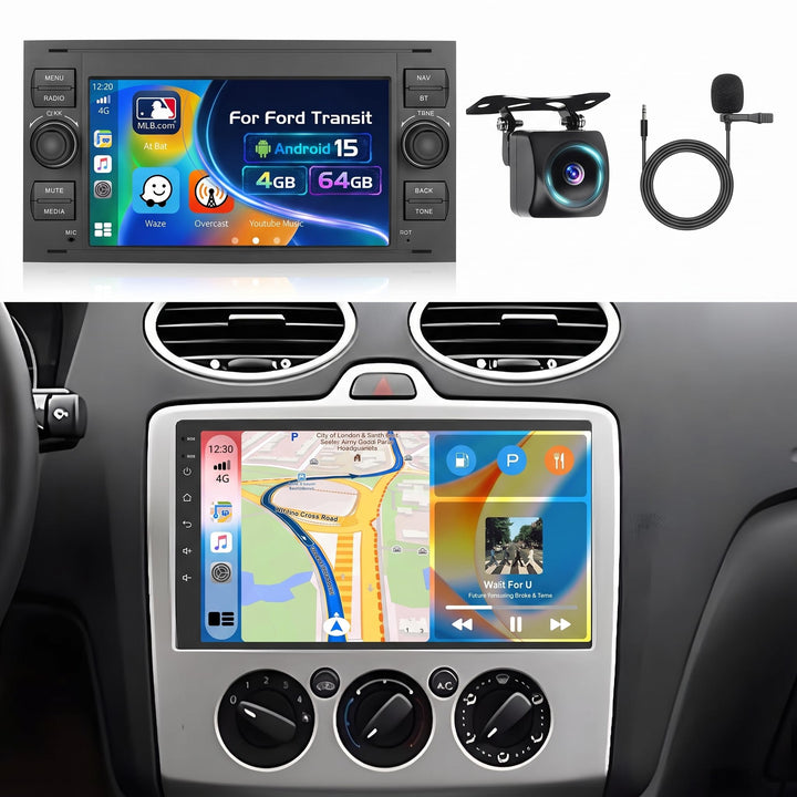 4G+64G Autoradio Android 15, 7" Touchscreen Radio für Ford Transit Fiesta Focus Galaxy Mondeo Fusion