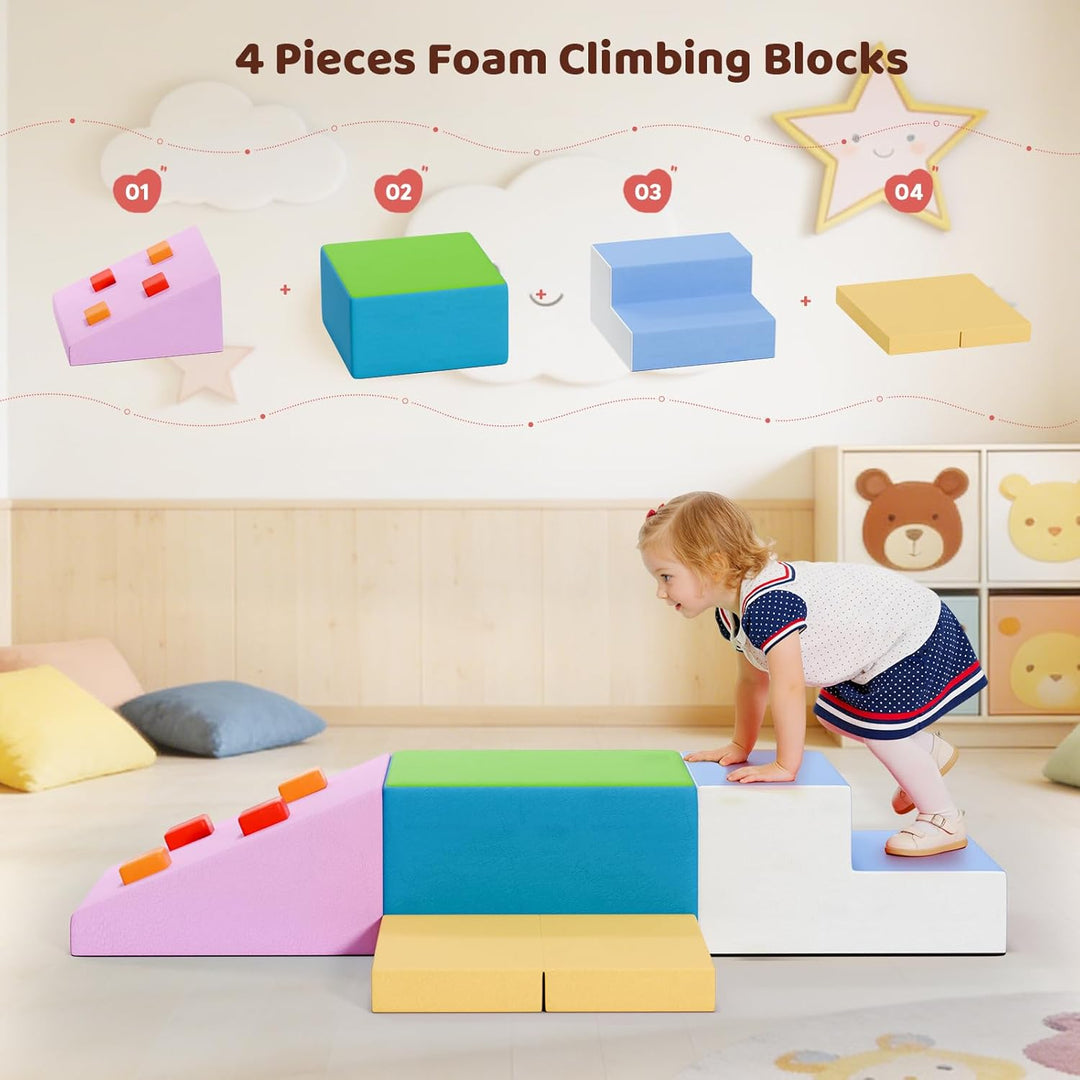 Schaumstoff Bausteine XXL Bunt, Indoor Klettergerüst für Kleinkinder ab 1 Jahr, Weiche Softblöcke mi