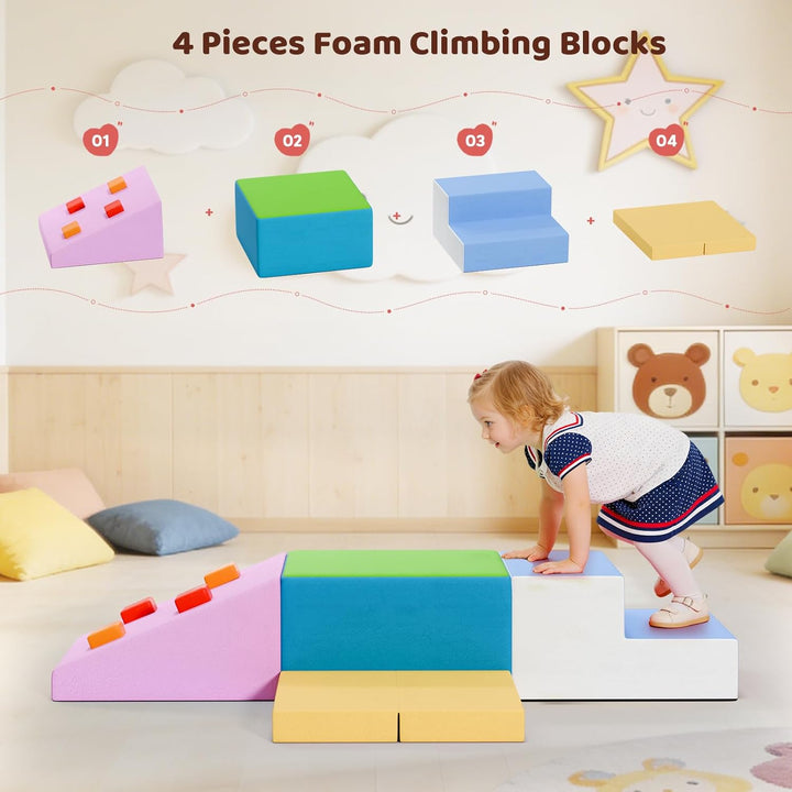 Schaumstoff Bausteine XXL Bunt, Indoor Klettergerüst für Kleinkinder ab 1 Jahr, Weiche Softblöcke mi
