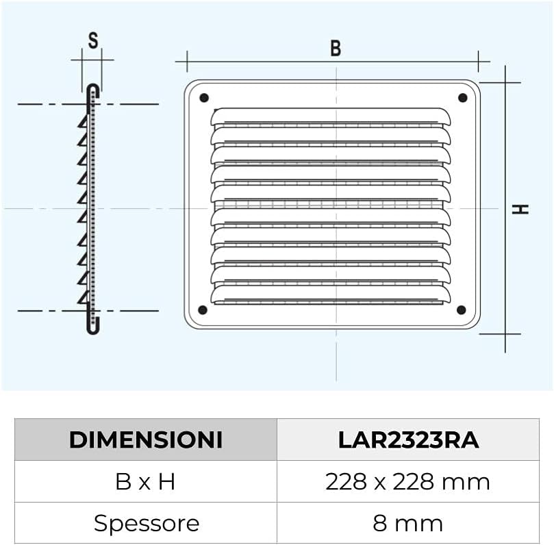 La Ventilazione LAR2323RA Überlappungsgitter, Kupfer, 228 x 228 mm Kupferfarben 228x228 mm Quadratis
