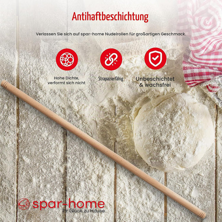spar-home Türkisches Nudelholz - Traditionelle Teigroller aus Buchenholz Handgemachte Teigrolle aus