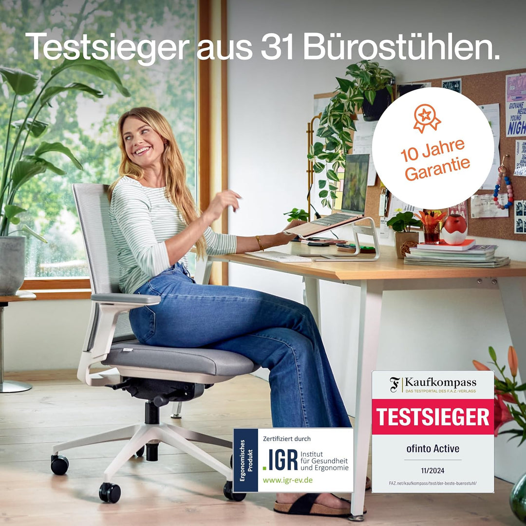 Active Bürostuhl Weiss TESTSIEGER | Ergonomischer Schreibtischstuhl mit Sitzkippfunktion &amp; adaptiver