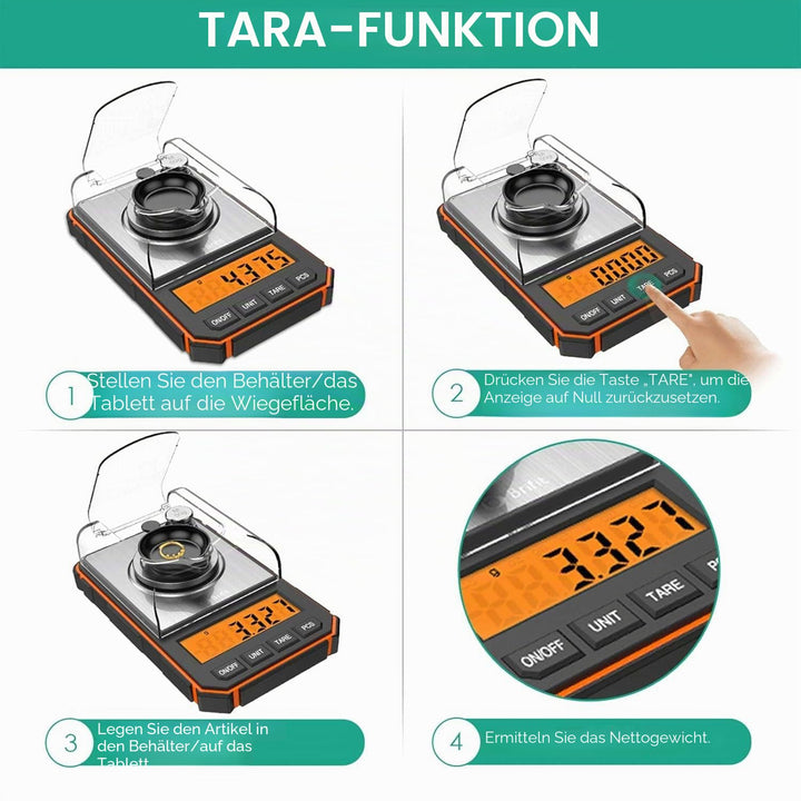 ORIA Präzisionswaage 0,001 g, Präzisionswaage, Taschenwaage mit Kalibriergewicht 50 g, Küchenwaage m