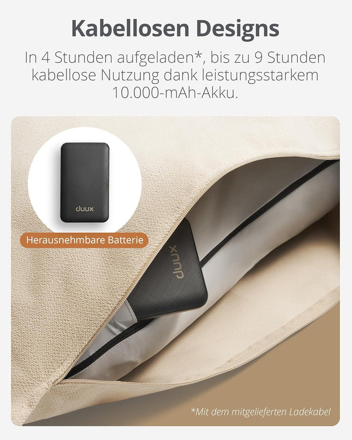 Duux Mellow Kabelloses Wärmekissen – 40x60 cm – Fleecehülle – 3 Heizstufen – Bis zu 9 Stunden Nutzun