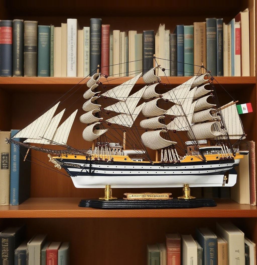 YLME Schiffsmodell aus Holz Amerigo Vespucci Segelboot Modell aus Massivholz Segelboot aus Holz Naut