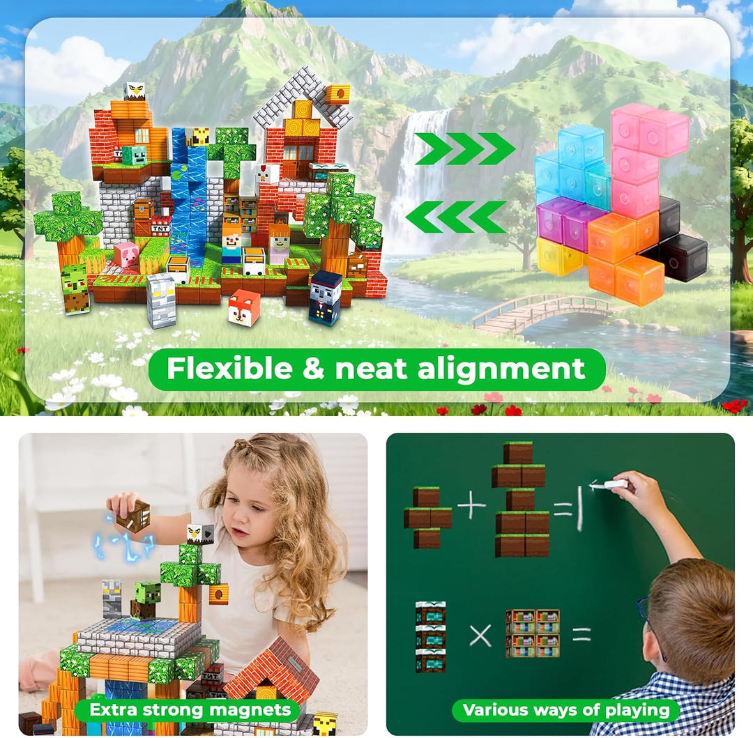 Goody King Magnetische Bausteine 300 Teile Set: Magnetbausteine Wald-Bibliothek Thema mit Tieren &amp; S