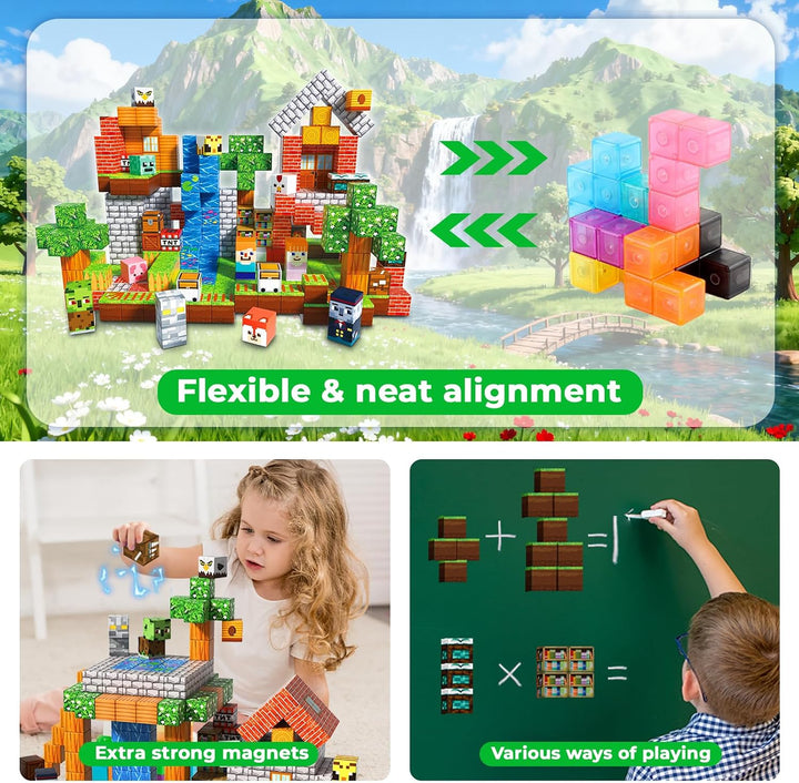 Goody King Magnetische Bausteine 300 Teile Set: Magnetbausteine Wald-Bibliothek Thema mit Tieren &amp; S