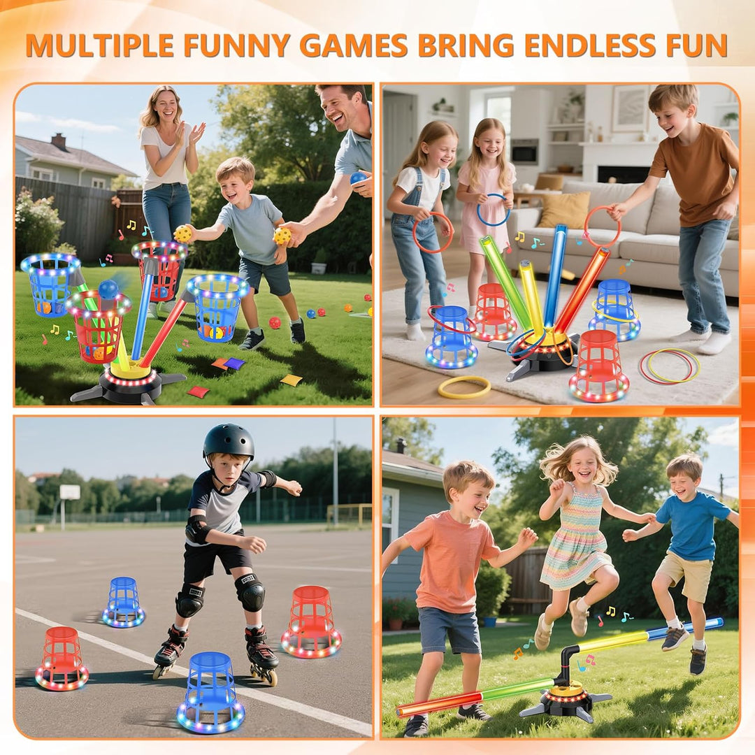 3-in-1 Ringwurfspiel mit Sandsäckchen für Kinder, wiederaufladbares Hüpfspiel mit Musik Licht, elekt