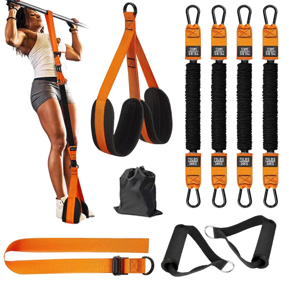 Klimmzughilfe Set, Klimmzughilfe mit 4 Verstellbar Resistance Bands, Klimmzug Bänder mit 2 Fussstütz