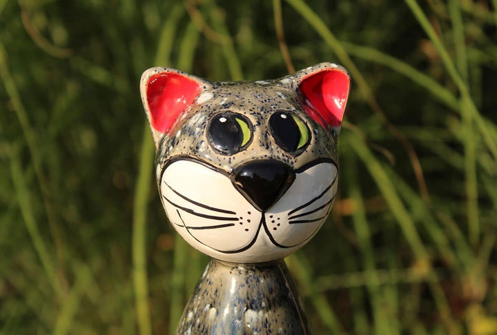 Gartenfigur Katze aus Keramik 30 cm grau, Grau