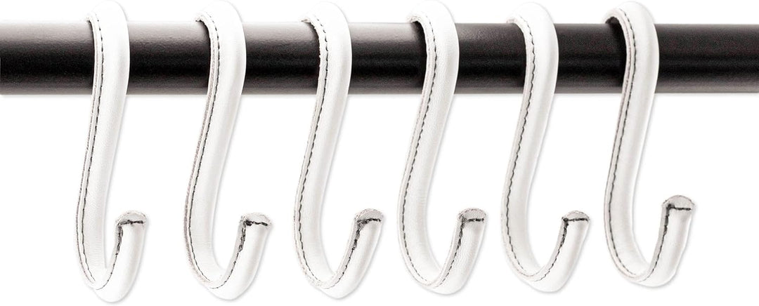 Brute Strength - S-Haken mit Vollnarbenleder umwickelt - 4 Stück - Weiss - 10 cm Edelstahl-Metallbüg
