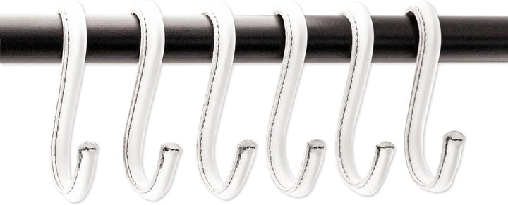 Brute Strength - S-Haken mit Vollnarbenleder umwickelt - 4 Stück - Weiss - 10 cm Edelstahl-Metallbüg