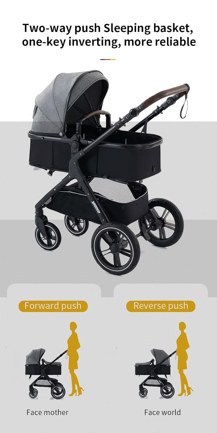GLOKID Kinderwagen 3 in 1,Reisesysteme, Buggy mit Umkehrbarem Zwei-Wege-Schub,Babywanne Buggy&Sports