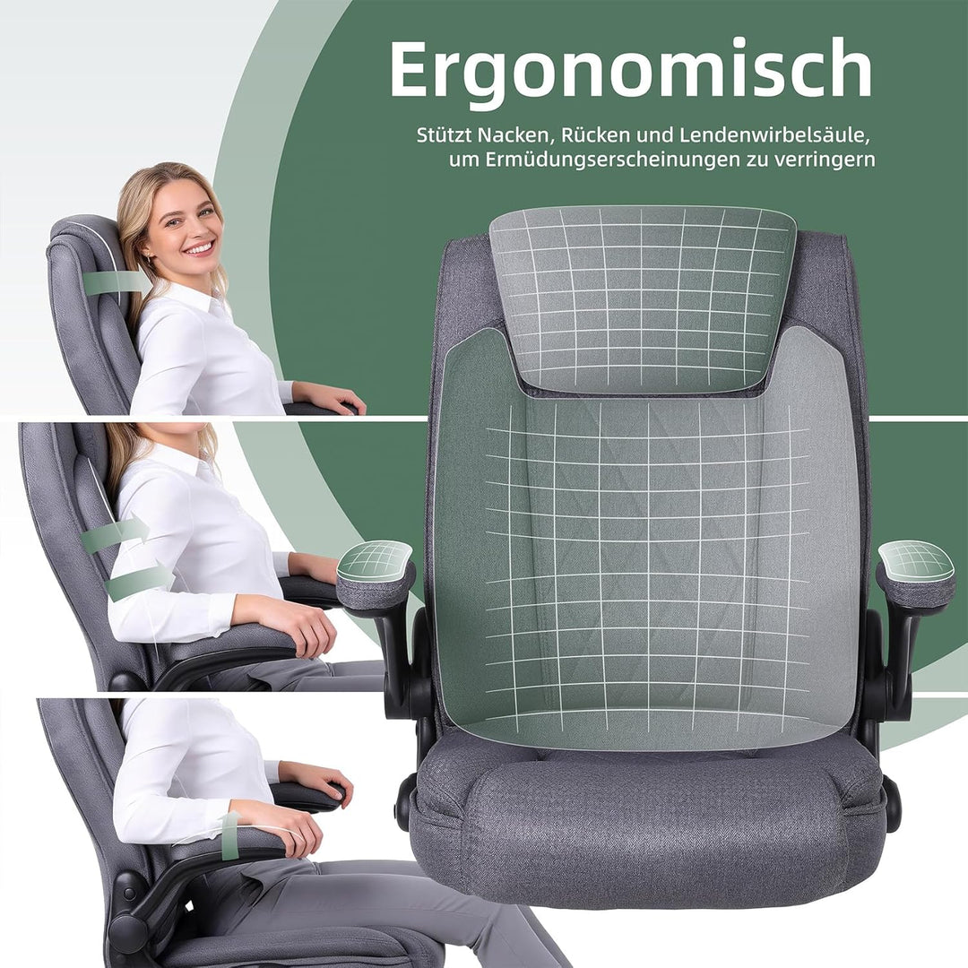 Youhauchair Bürostuhl Ergonomisch, Dunkelgrau | Ergonomisches Design, Hoher Rückenlehne, maximale