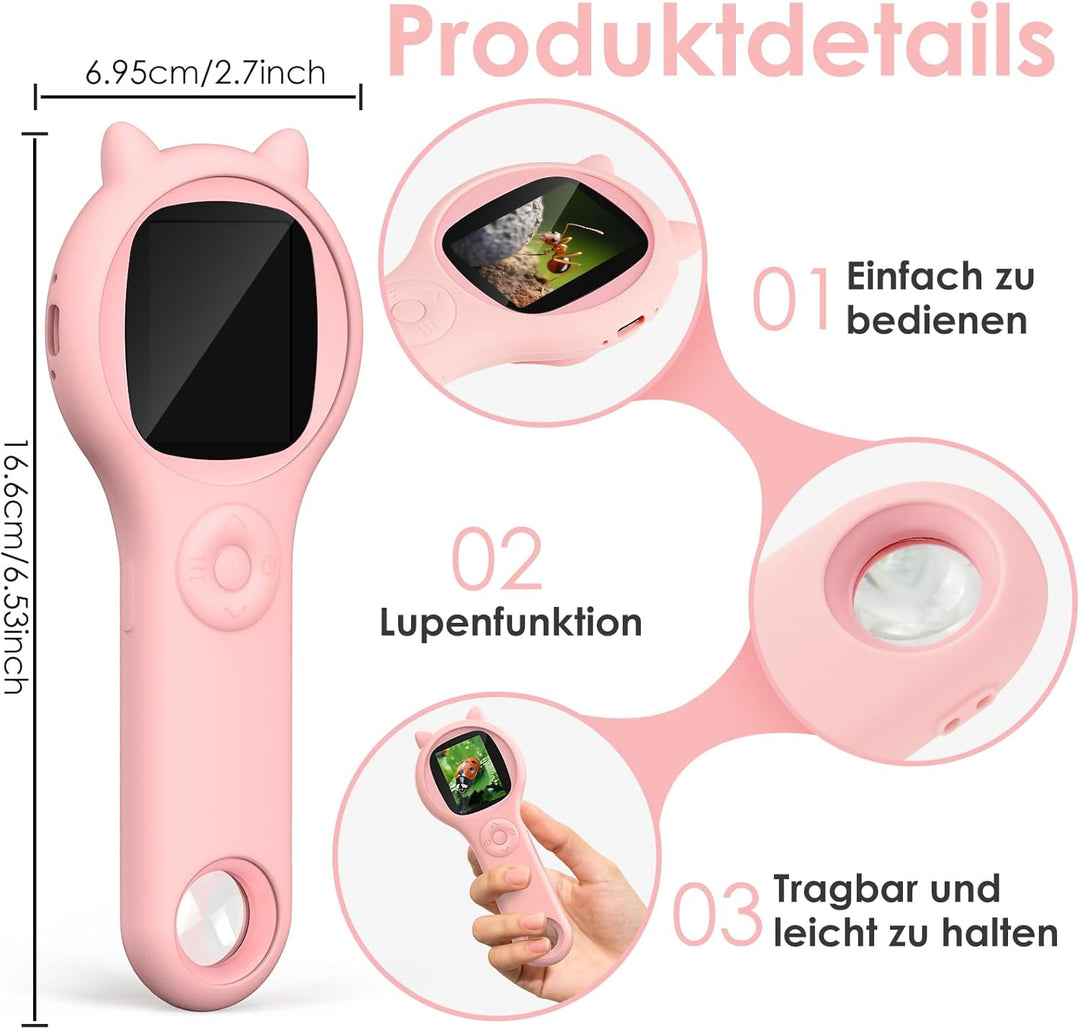 BOSONER Handy Mikroskop für Kinder Handheld Microscope, 2,0" IPS-Bildschirm 500X Digitales Mikroskop