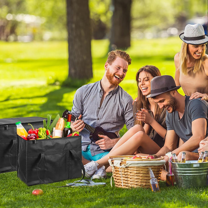 30L Isolierte Picknick-Kühltaschen, 2 Wiederverwendbare Einkaufstaschen, Faltbare Kühlboxen mit Deck