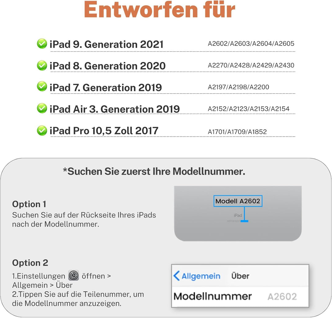 OYEEICE Hülle mit Tastatur für iPad 9/8/ 7 Generation 10,2 Zoll, Vergrösserte Anti-Falloff Tastenkap