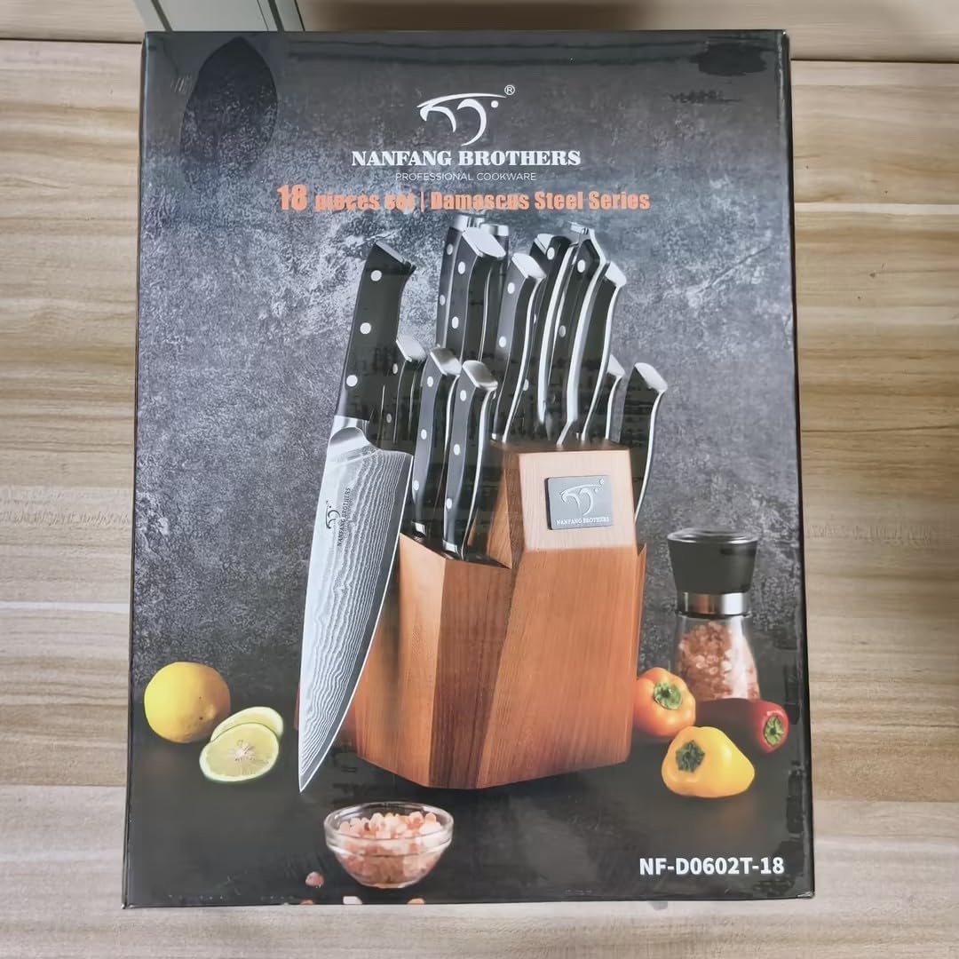 NANFANG BROTHERS Messersets Damast-Küchenmesser Messerset Mit Block,18pcs japanisches Profi-Küchenme