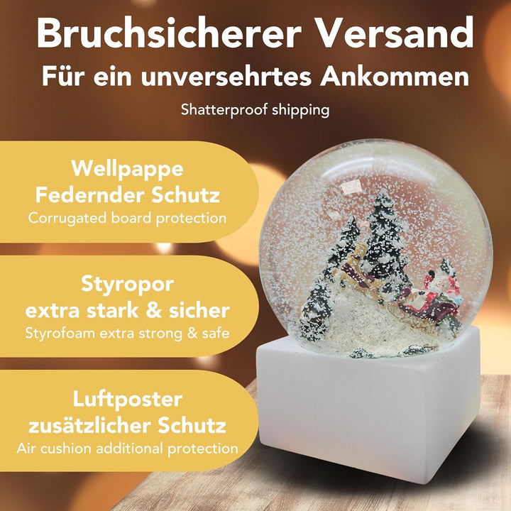 Minium Collection 20112 Schneekugel Weihnacht Santa im Schlitten Winter auf Sockel weiss eck, Pure-L