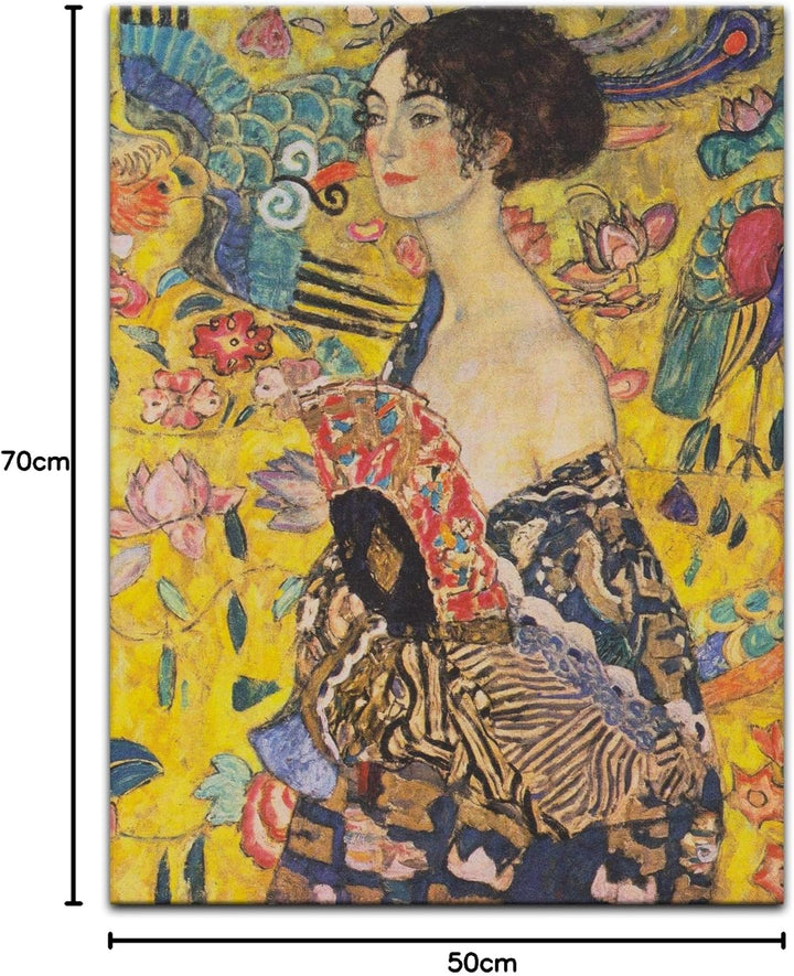 Bilderdepot24 Bild auf Leinwand | Gustav Klimt - Dame mit Fächer in 50x70 cm als Wandbild | Wand-dek