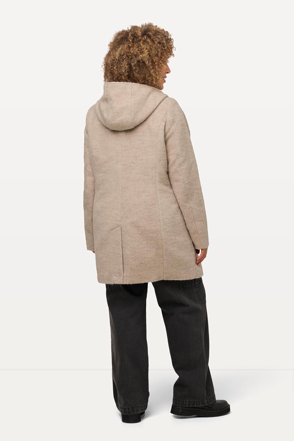 Ulla Popken Damen grosse Grössen Übergrössen Plus Size Dufflecoat, A-Line, Wollmix, Kapuze, Knebelkn
