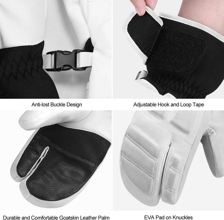 KUTOOK Skihandschuhe Ziegenleder 3M Thinsulate Fäustlinge 5 MM Eva HIPORA Wasserdicht Winddicht Stra