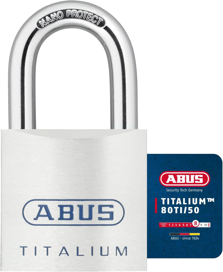 ABUS Titalium Vorhängeschloss 80TI/50 - Kellerschloss mit leichtem, massiven Schlosskörper aus Spezi