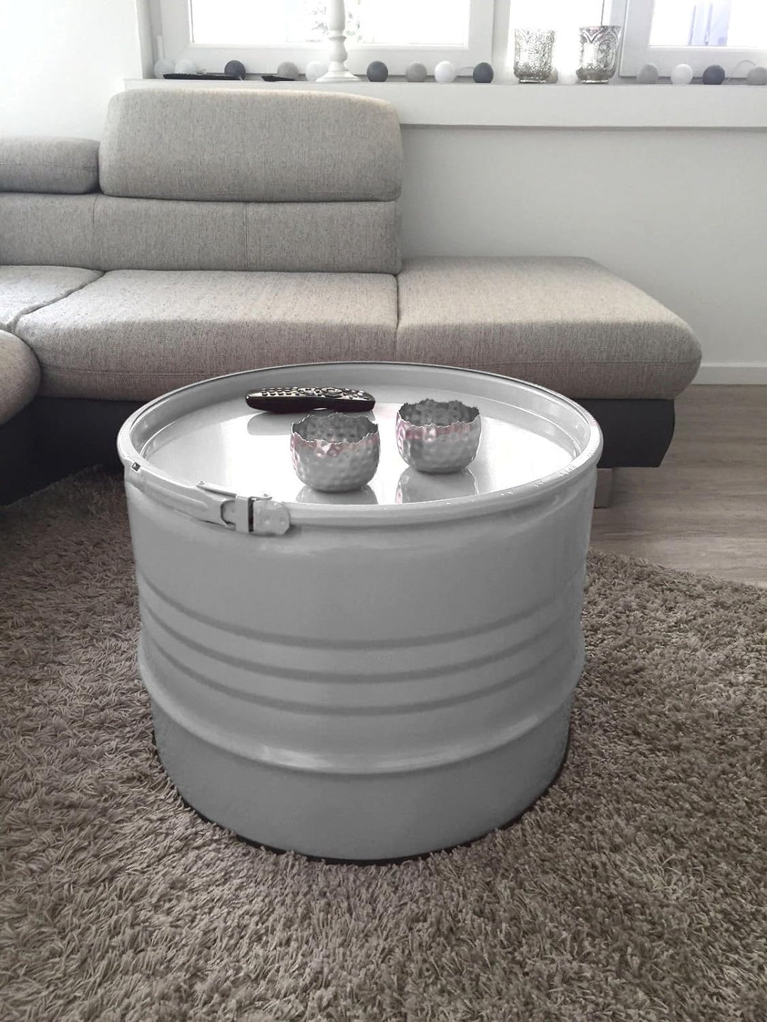 Fassmöbel Tisch Couchtisch Ölfass Beistelltisch mehrere Farben 45 cm hoch ø 57 cm Durchmesser (Grau