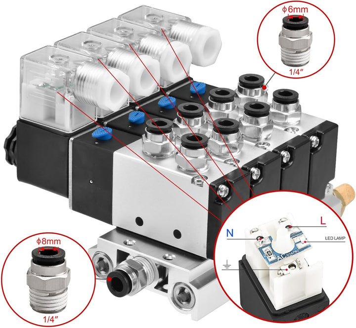 Heschen Elektrisches pneumatisches 4 Magnetventil 4V210-08 AC220V PT1/4 5-Wege 2 Positionen Krümmers