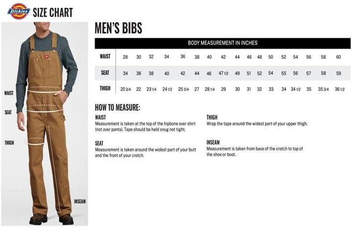 Dickies Herren Lätzchen Overall 30W / 30L Abgespültes Holz, 30W / 30L Abgespültes Holz