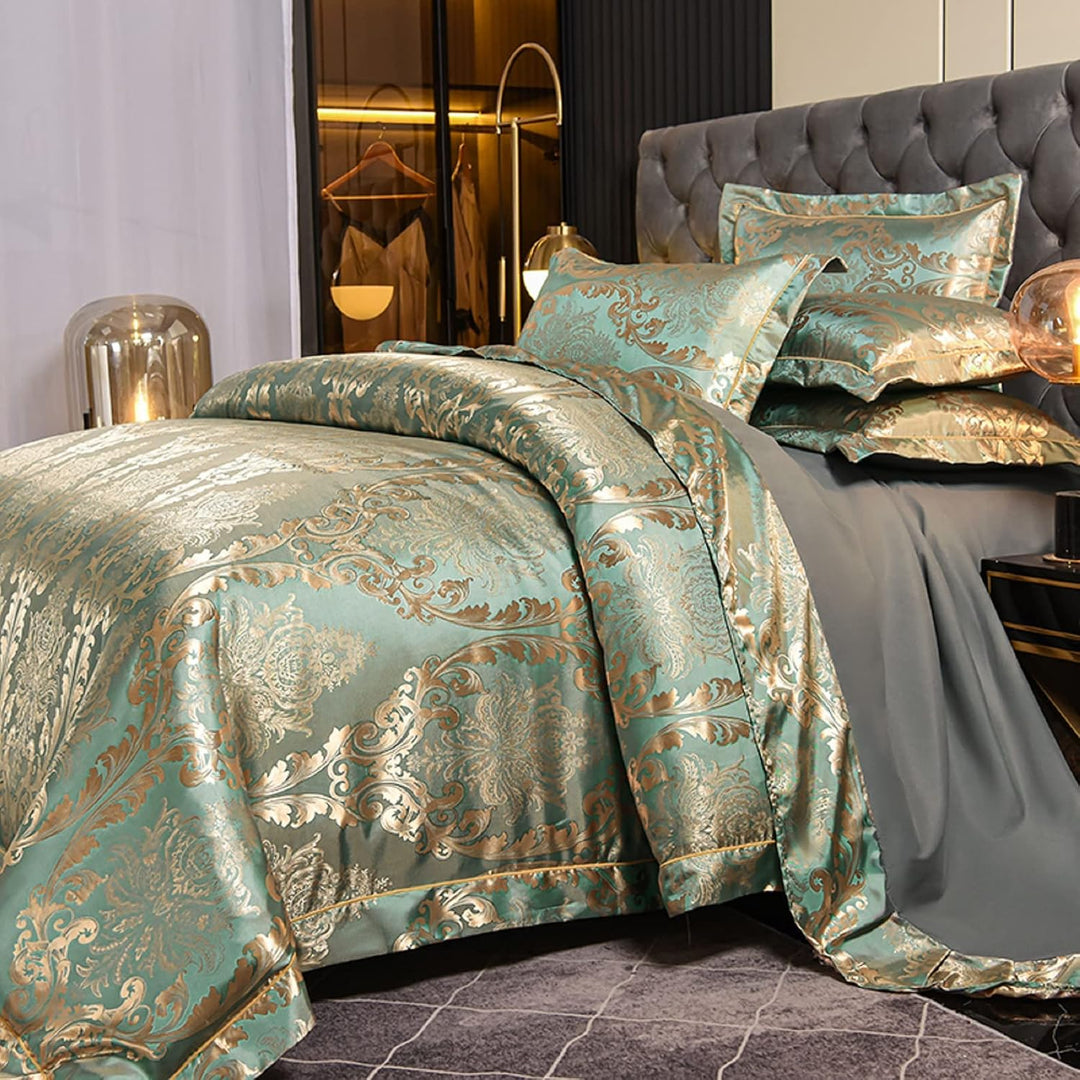 DXHOME Seiden Bettwäsche 135x200 4teilig Luxus Romantisch Blumenmuster Satin Wendebettbezug Jacquard