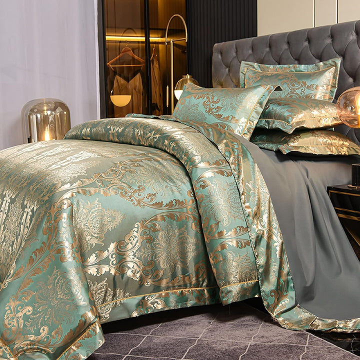 DXHOME Seiden Bettwäsche 135x200 4teilig Luxus Romantisch Blumenmuster Satin Wendebettbezug Jacquard