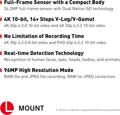 Panasonic LUMIX S DC-S5K Vollformatkamera (4K, L-Mount Bajonett, 24,2 MP Sensor, V-Log, staub- und s