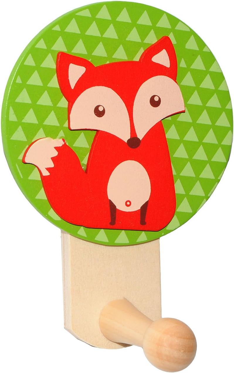 alles-meine.de GmbH 6 Stück Garderobenhaken - Bunte Tiere/Waldtiere - aus Holz - Wandhaken/Kindergar