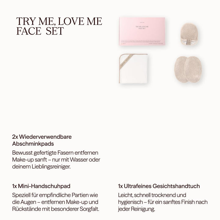 Waschies 4-tlg. „Try Me, Love Me“ Kennenlernset für Frauen – Nachhaltige Gesichtspflege mit Abschmin