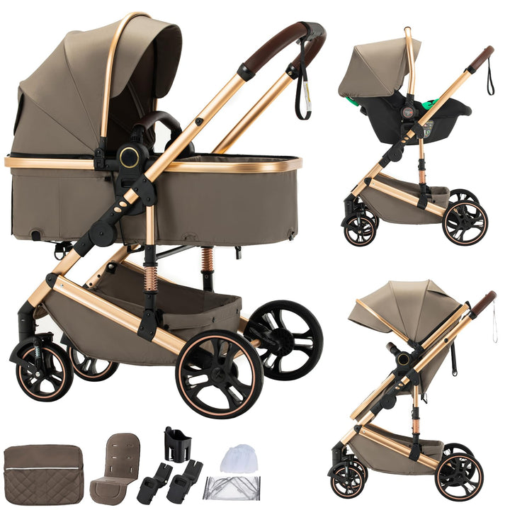 BEBBY 3-in-1 Kinderwagen KombiKinderwagen-Set 2-in-1 Buggy faltbar Luxus Hochlandschaft Neugeborenes