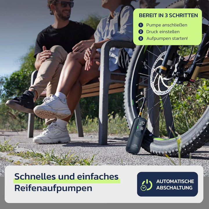 Woowind LP1 Akku Luftpumpe Elektrisch 150PSI (10,3 Bar) Mini Kompressor Kleine Fahrradpumpe, 5 Modi,