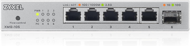 Zyxel 5-Port 2.5G Multi-Gig Unmanaged Switch | 1 x 10G SFP+ | Desktop/Wandmontage [XMG-105] 5 Port |