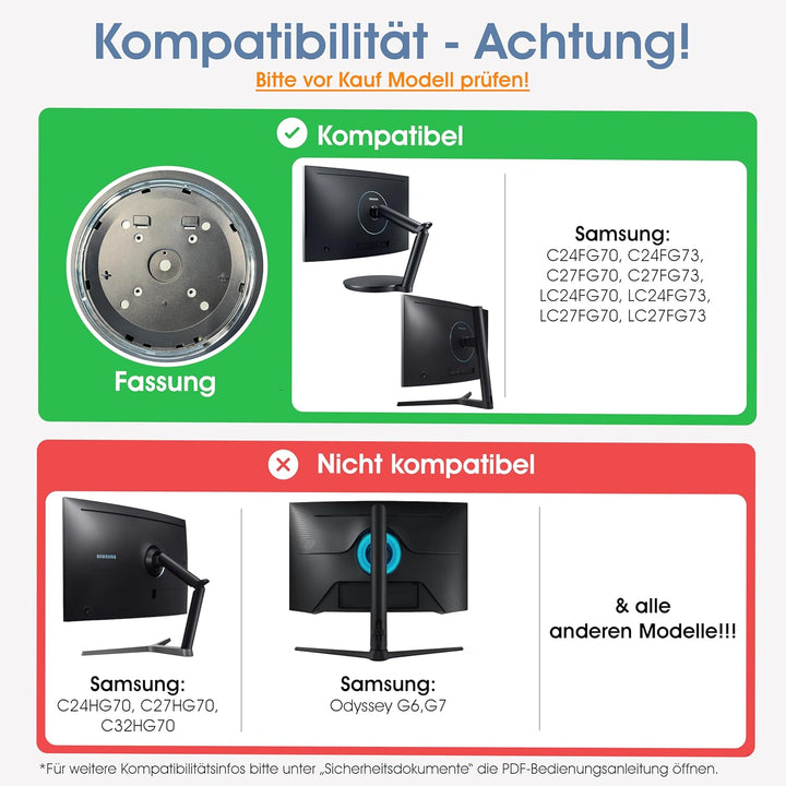 3IDEE VESA Adapter, VESA Mount für Samsung Curved LED Monitor (C24FG70, C24FG73, C27FG70, C27FG73, L