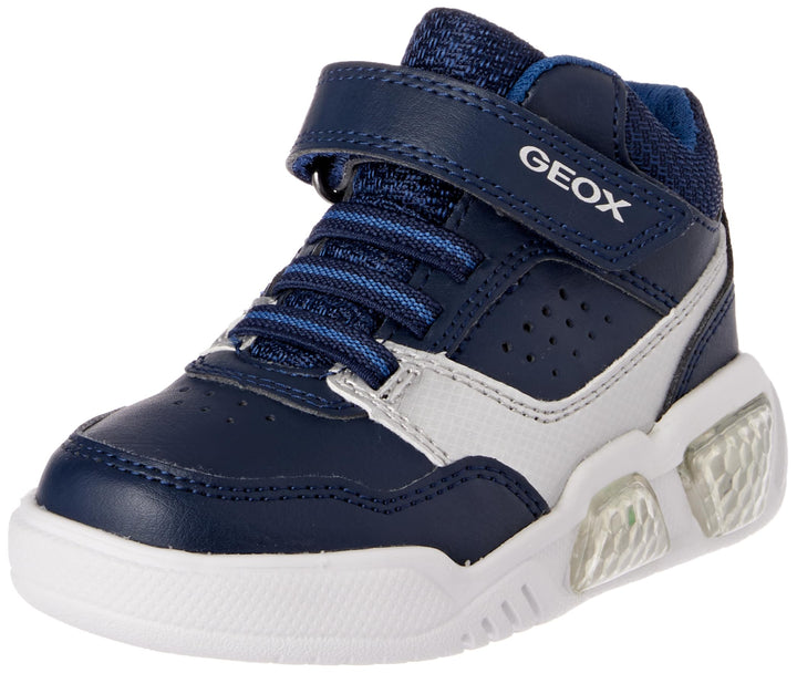 Geox Jungen J Illuminus Boy Sneaker 32 EU Navy Silver, 32 EU Navy Silver