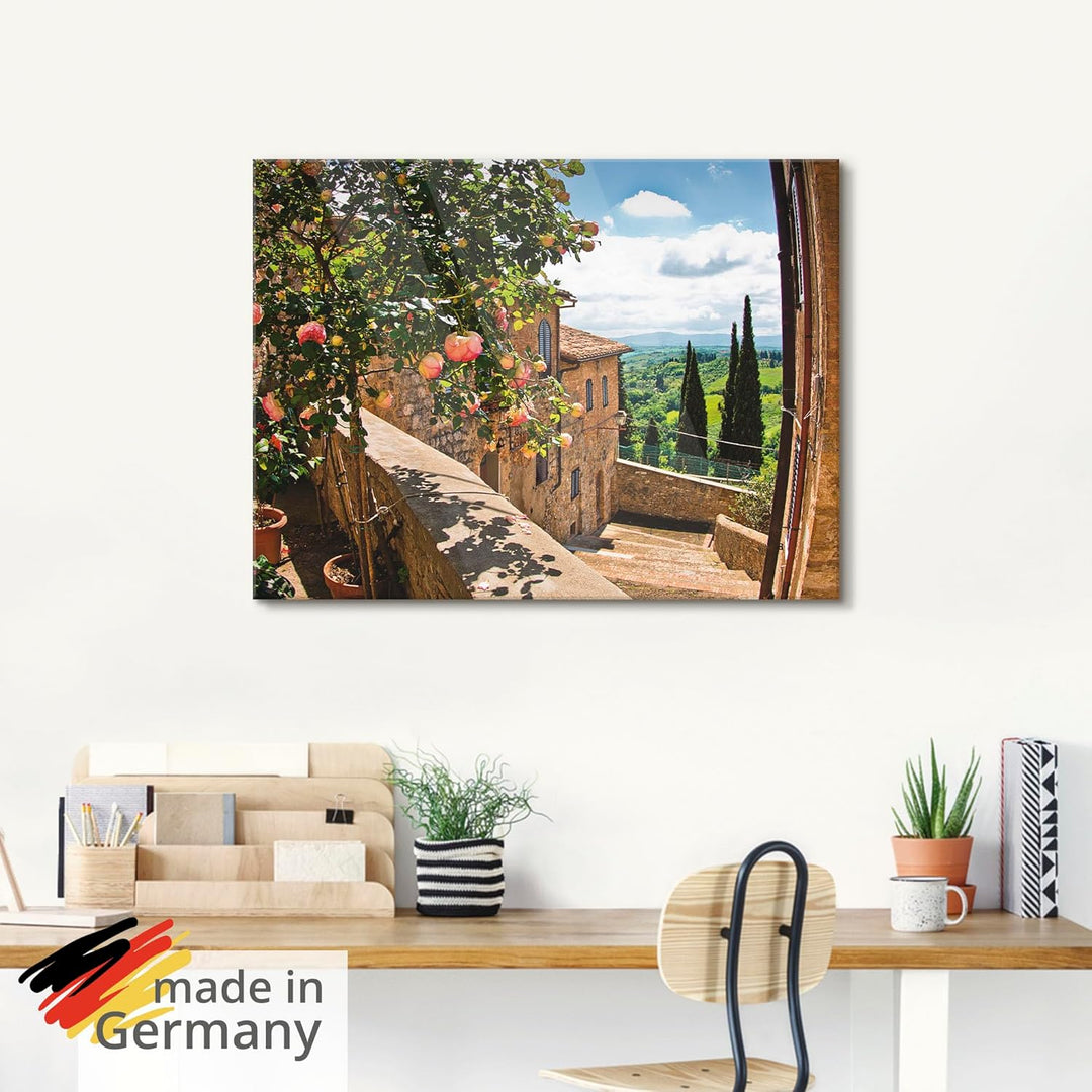 Glasbilder Wandbild Glas Bild einteilig 80x60 cm Querformat Toskana Italien Natur Landschaft Garten