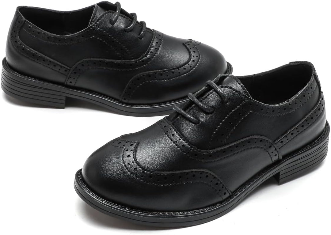PPXID Jungen Schnürhalbschuhe Schule Oxfords Uniform Hochzeit Anzugschuhe 34 EU Schwarz, 34 EU Schwa
